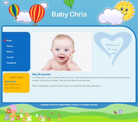 Hot air balloon baby website template design