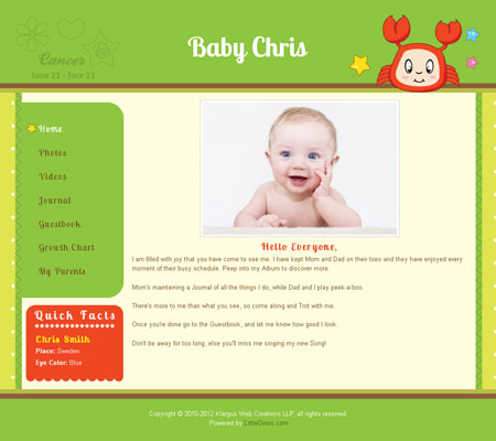Zodiac cancer baby website template design